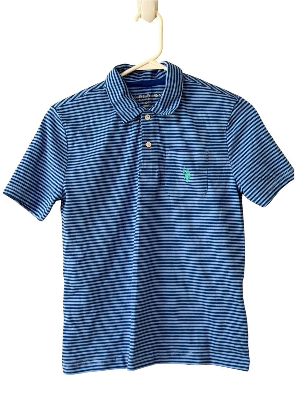 U.S Polo Boy Collar Shirt With Stripes Sz L 10-12 Short Sleeve Kidcore Pullover